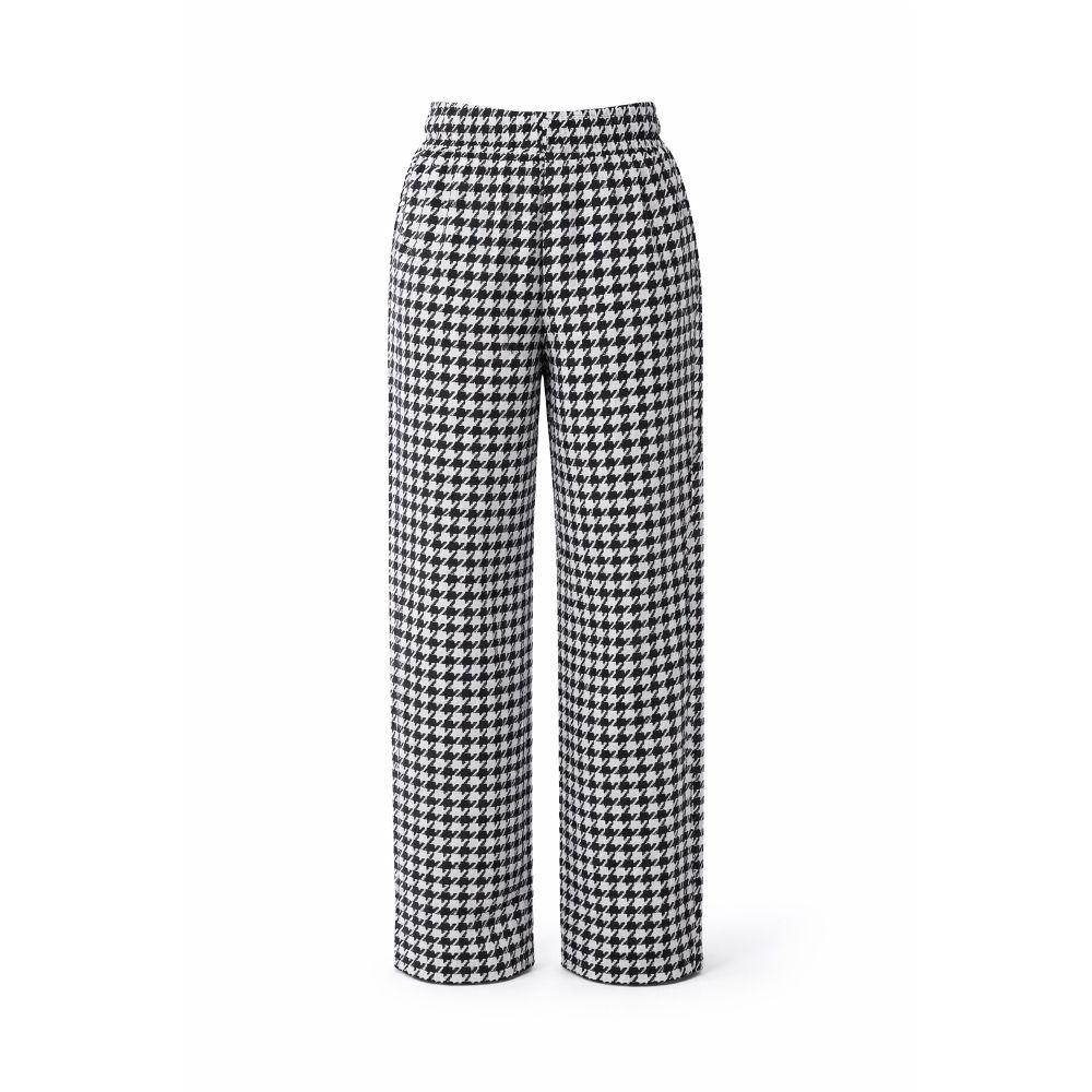 Black and White Houndstooth Patterned Casual Trouser